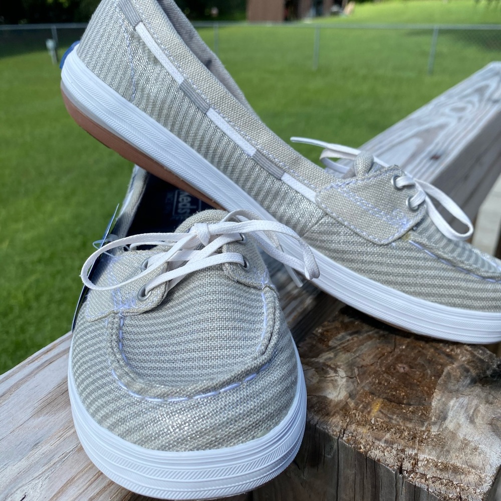 NEW Keds Woman Shoe Glimmer Breton Stripe Gray